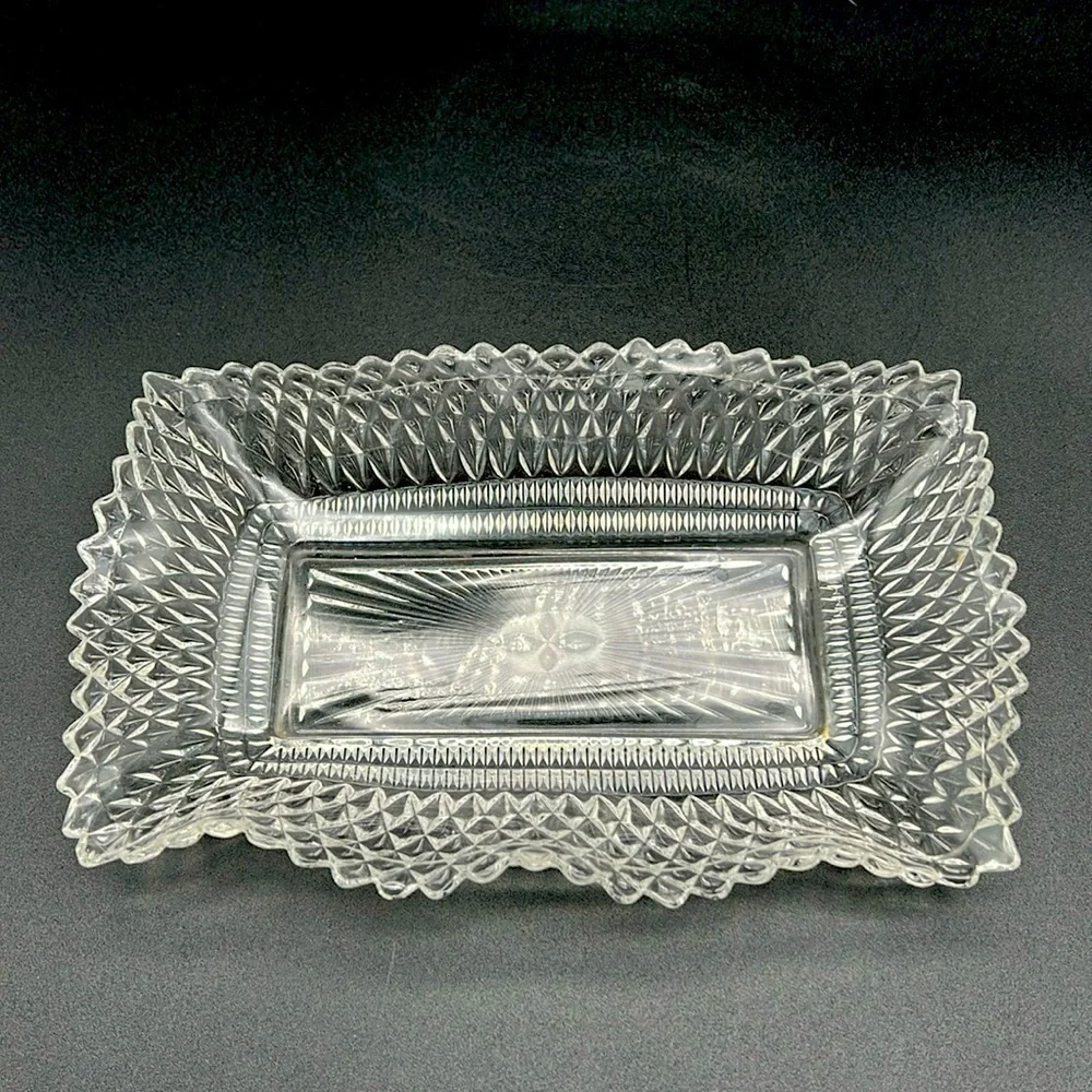 Vintage Federal Glass Rectangular Ruffled Sawtooth Edge Clear Serving Dish Tray